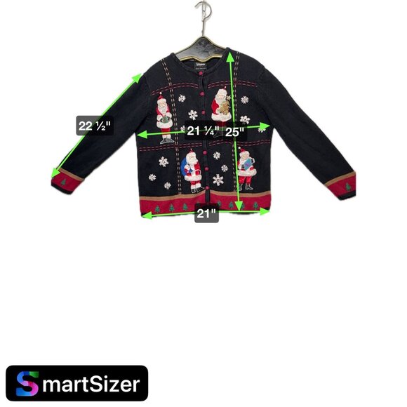 VTG Studio Joy Ugly Christmas Sweater Women's Large Cardigan Black Santa Snow - Picture 6 of 7